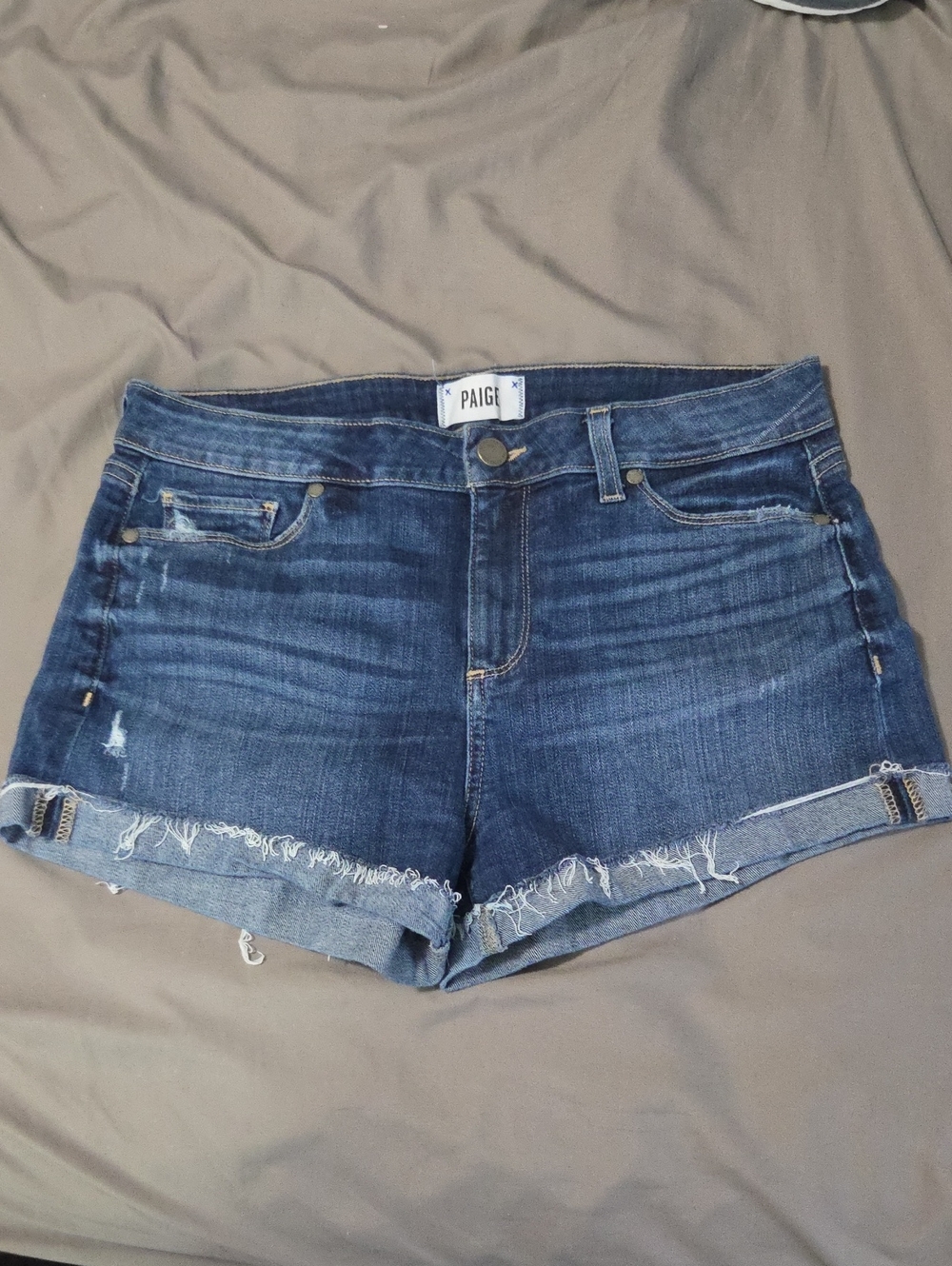 PAIGE Women's Dark Indigo Distressed Denim Cutoff Shorts